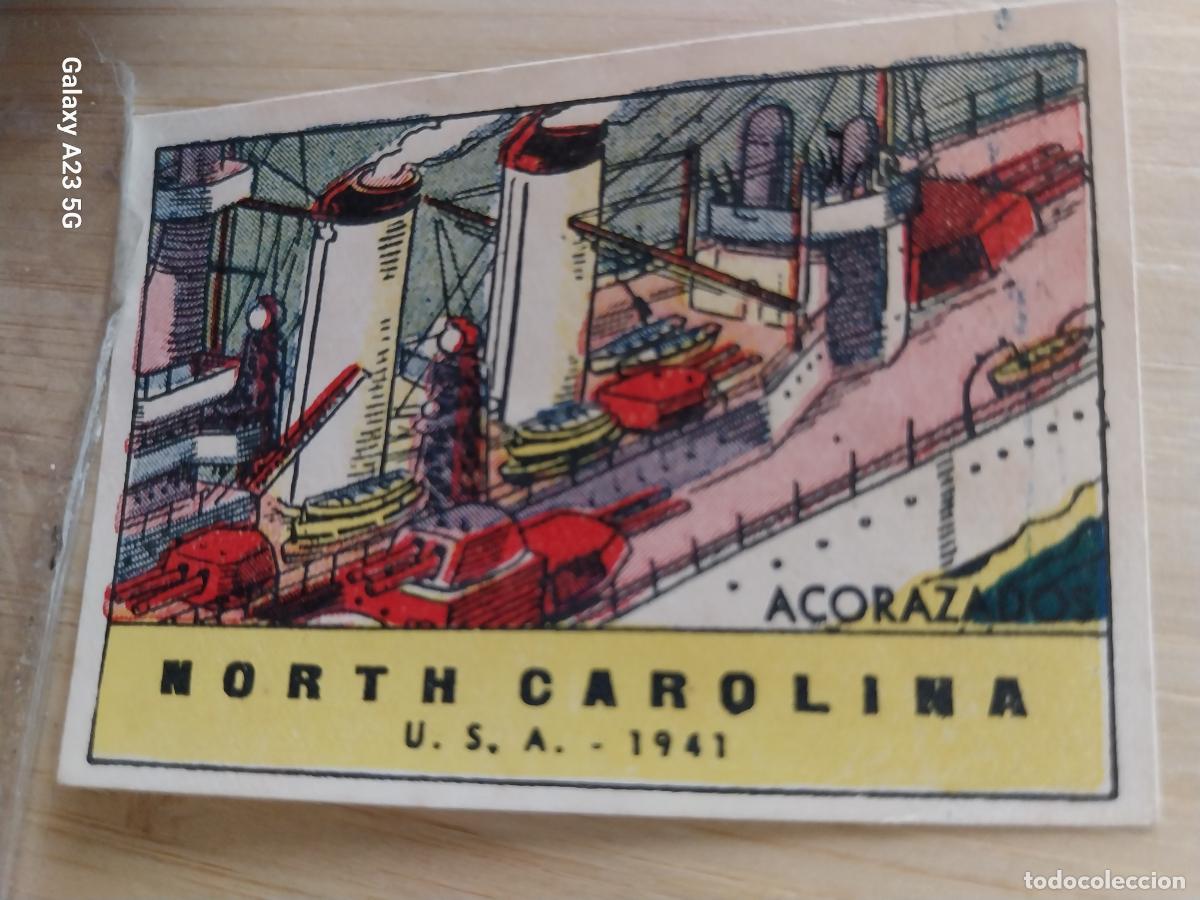 Coleccionismo cromos antiguos: ACORAZADO NORTH CAROLINA USA CROMO A&Ntilde;OS 40 ILUSTRACION 7X5CMS ORIGINAL
