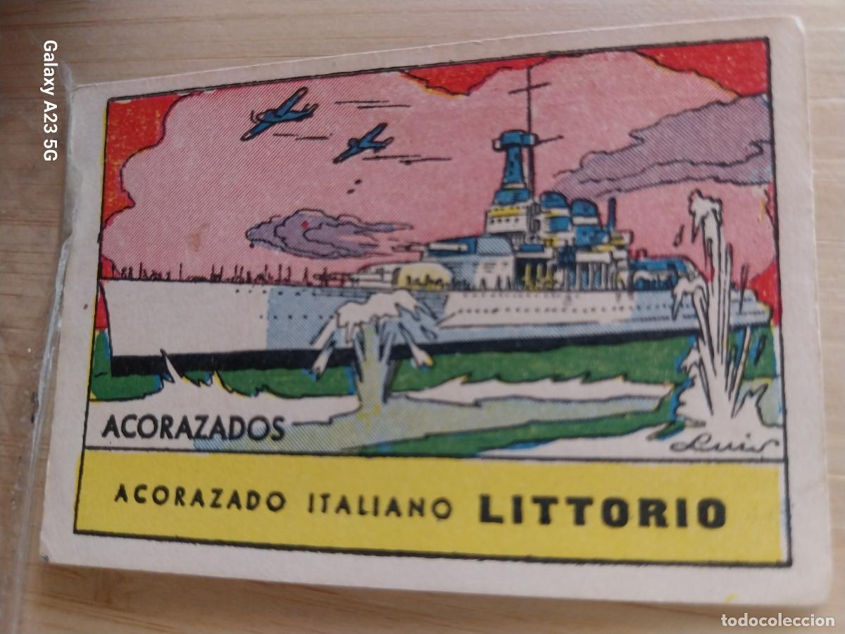 Coleccionismo cromos antiguos: ACORAZADO LITTORIO ITALIA CROMO A&Ntilde;OS 40 ILUSTRACION 7X5CMS ORIGINAL