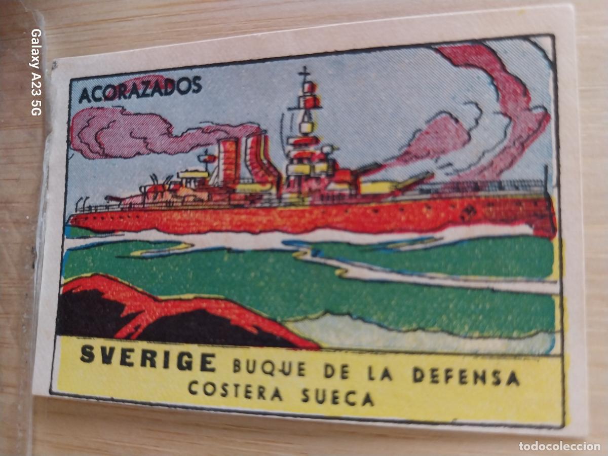Coleccionismo cromos antiguos: ACORAZADO BUQUE DEFENSA COSTERA SUECIA CROMO A&Ntilde;OS 40 ILUSTRACION 7X5CMS ORIGINAL