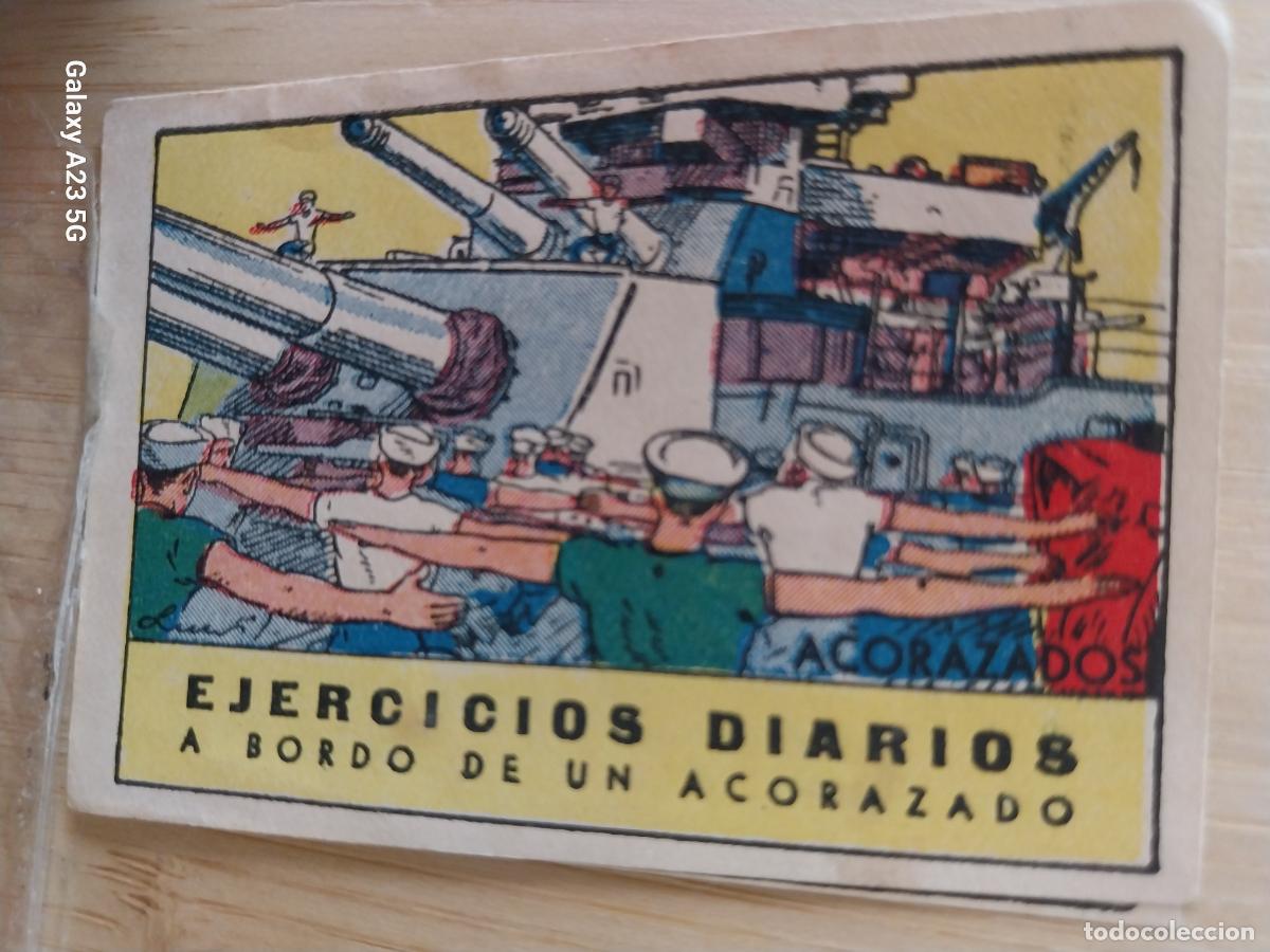 Coleccionismo cromos antiguos: ACORAZADO EJERCICIOS DIARIO MARINERIA CROMO A&Ntilde;OS 40 ILUSTRACION 7X5CMS ORIGINAL