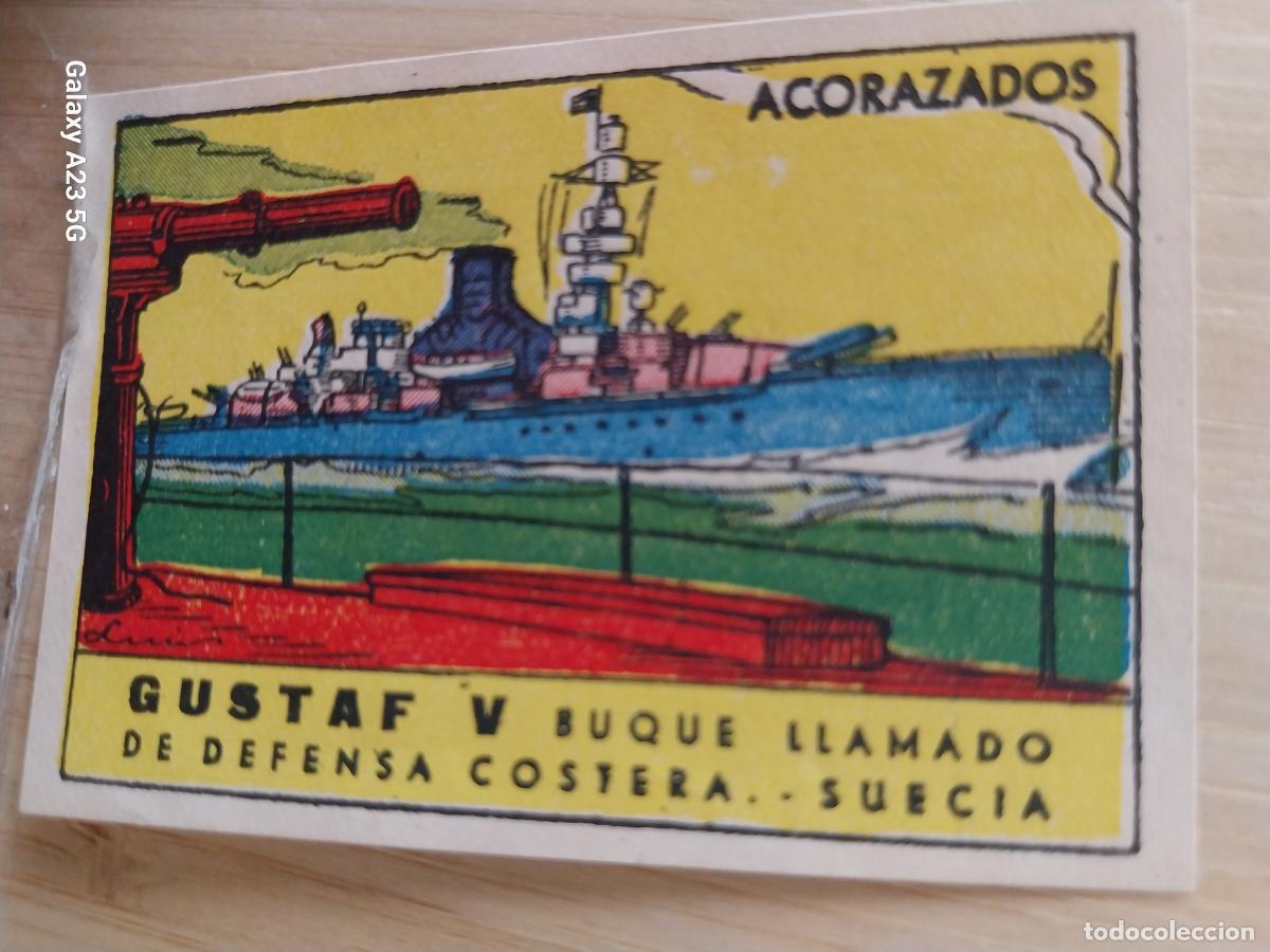 Coleccionismo cromos antiguos: ACORAZADO GUSTAF V DEFENSA COSTERA SUECIA CROMO A&Ntilde;OS 40 ILUSTRACION 7X5CMS ORIGINAL