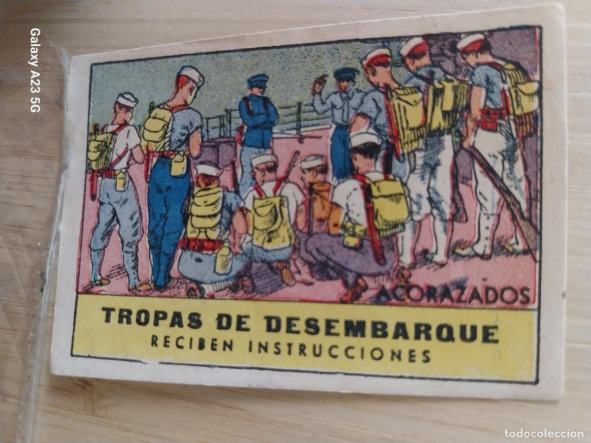 Coleccionismo cromos antiguos: ACORAZADO TROPAS DESEMBARQUE CROMO A&Ntilde;OS 40 ILUSTRACION 7X5CMS ORIGINAL