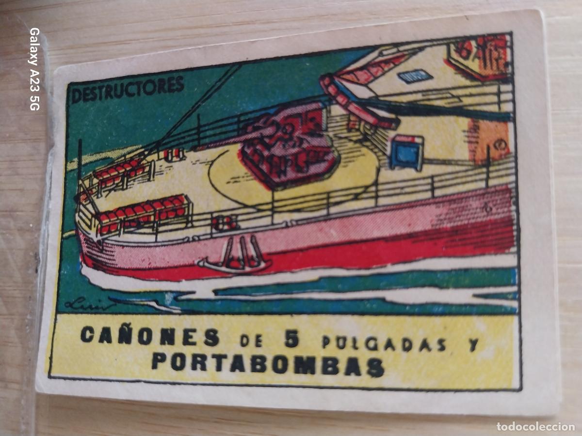 Coleccionismo cromos antiguos: DESTRUCTORES CA&Ntilde;ONES Y PORTABOMBAS CROMO A&Ntilde;OS 40 ILUSTRACION 7X5CMS ORIGINAL