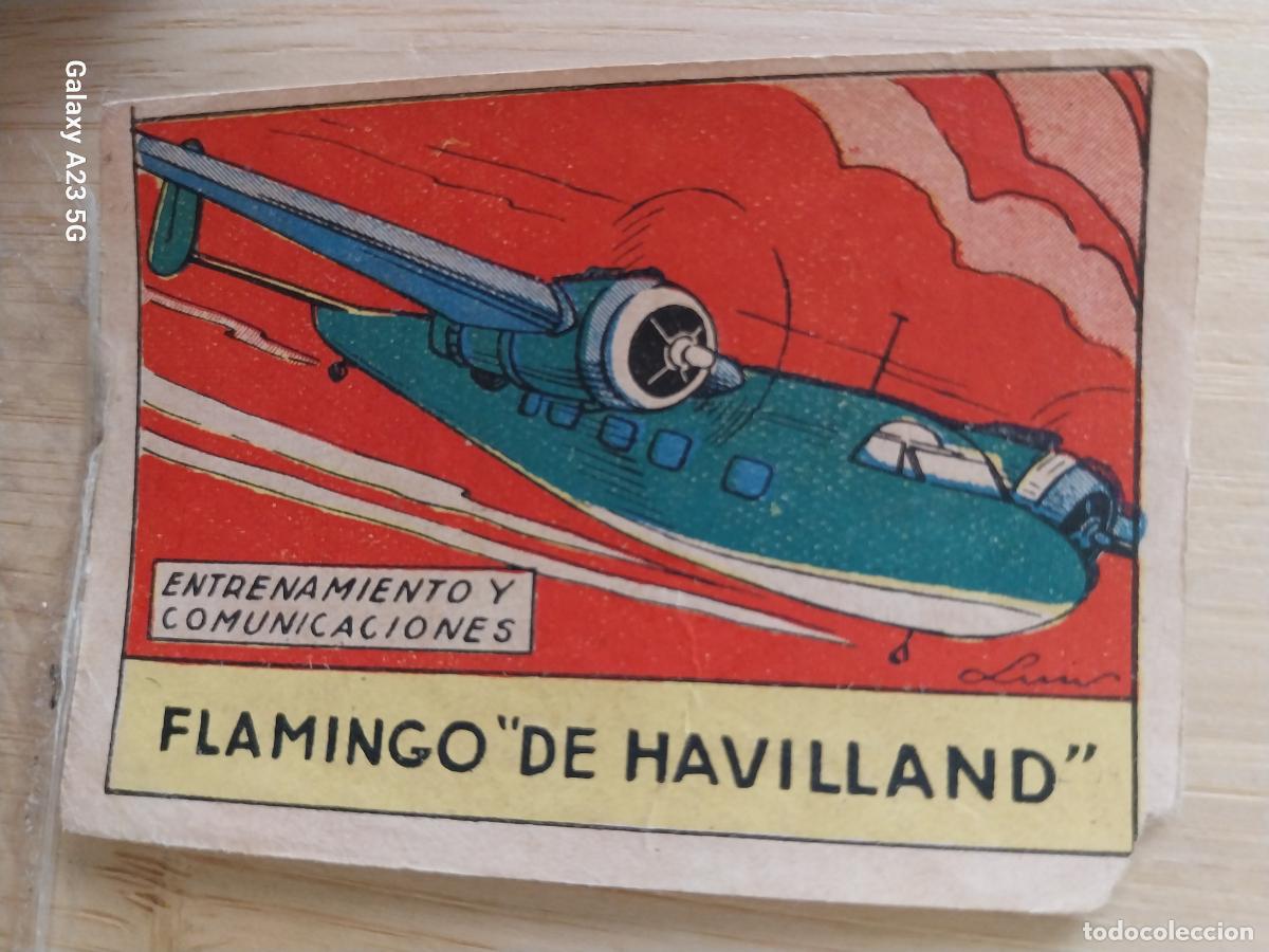 Coleccionismo cromos antiguos: FLAMINGO DE HAVILLAND CROMO A&Ntilde;OS 40 SIN PEGAR NUNCA ILUSTRACION LUIS 7X5CMS ORIGINAL AVIACION
