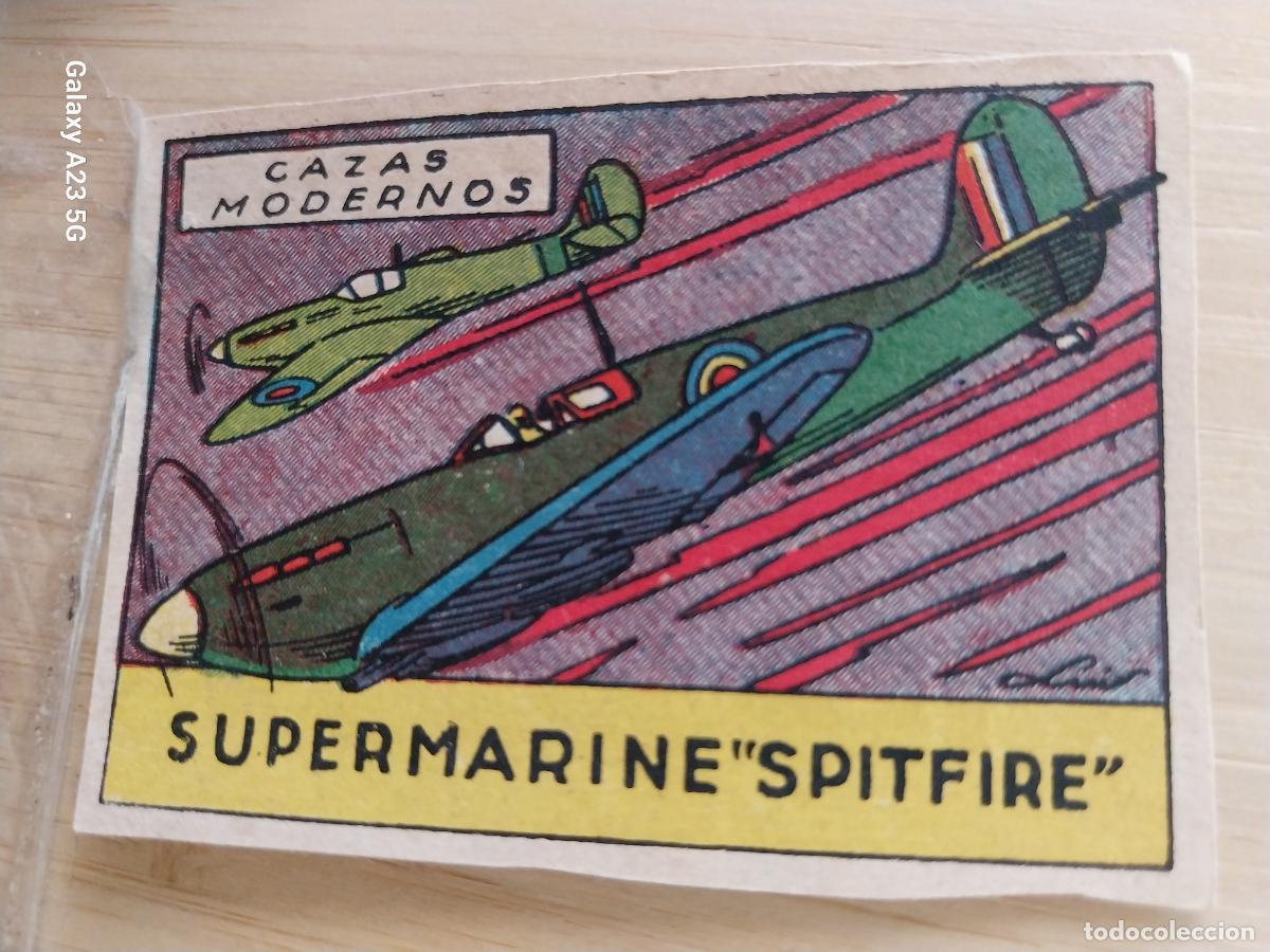 Coleccionismo cromos antiguos: CAZA SUPERMARINE SPITFIRE CROMO A&Ntilde;OS 40 SIN PEGAR NUNCA ILUST LUIS 7X5CMS AVIACION