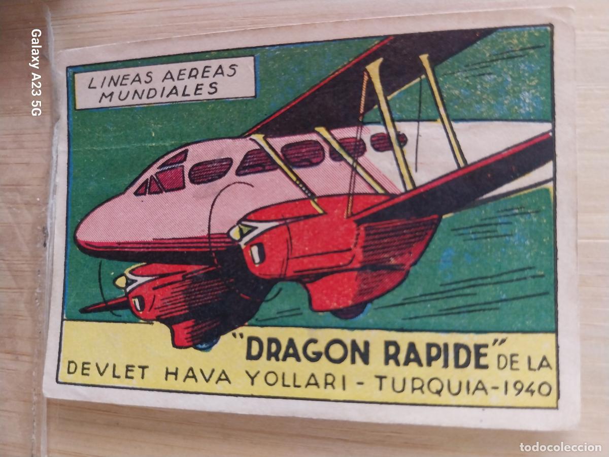 Collectable Antique Stickers: AVION LINEAS AEREAS DRAGON RAPIDE TURQUIA CROMO A&Ntilde;OS 40 SIN PEGAR NUNCA ILUST LUIS 7X5CMS