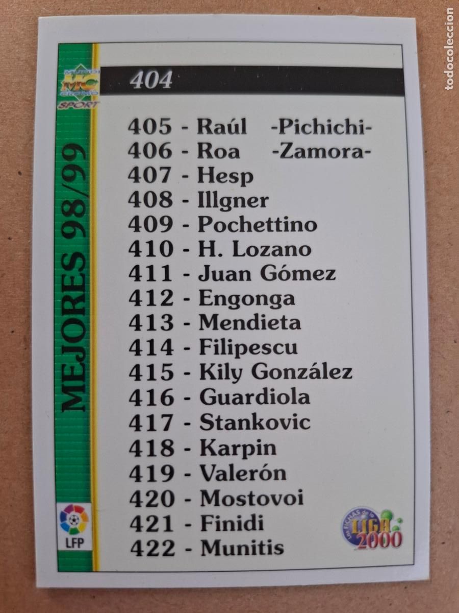 Coleccionismo cromos antiguos: MUNDICROMO 1999 2000 99 00 - 404 INDICE MEJORES ( ERROR )