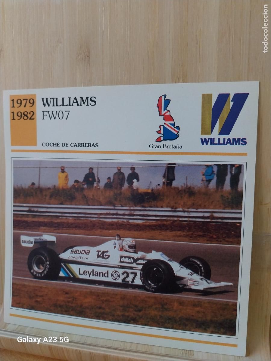 Coleccionismo cromos antiguos: WILLIAMS FW07 TARJETA FICHA AUTOMOVIL COCHES 13.8CMS LADO VINTAGE