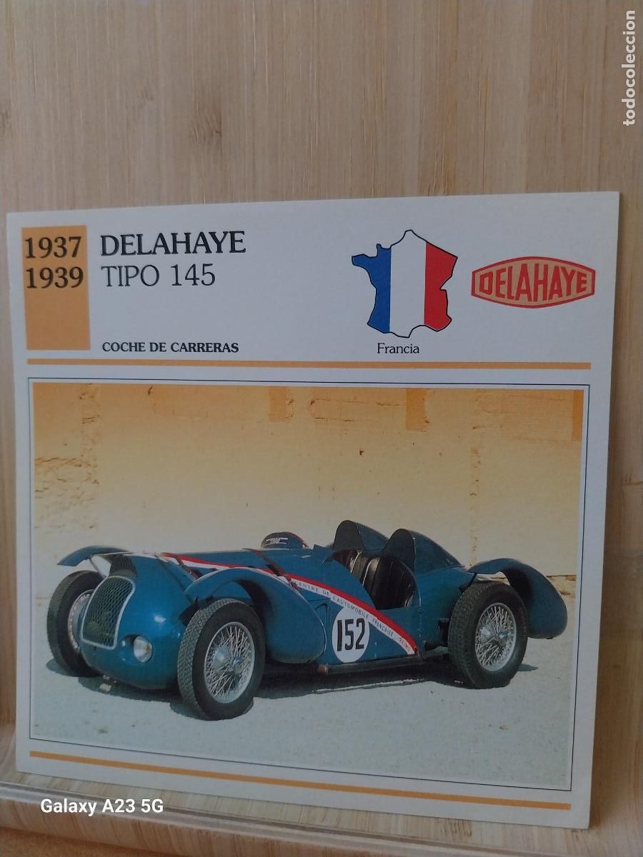 Coleccionismo cromos antiguos: DELAHAYA TIPO 145 TARJETA FICHA AUTOMOVIL COCHES 13.8CMS LADO VINTAGE