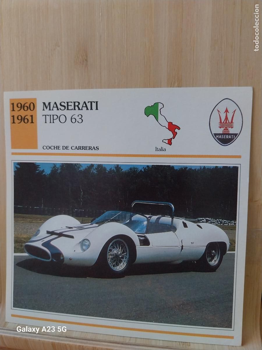 Coleccionismo cromos antiguos: MASERATI TIPO 63 TARJETA FICHA AUTOMOVIL COCHES 13.8CMS LADO VINTAGE