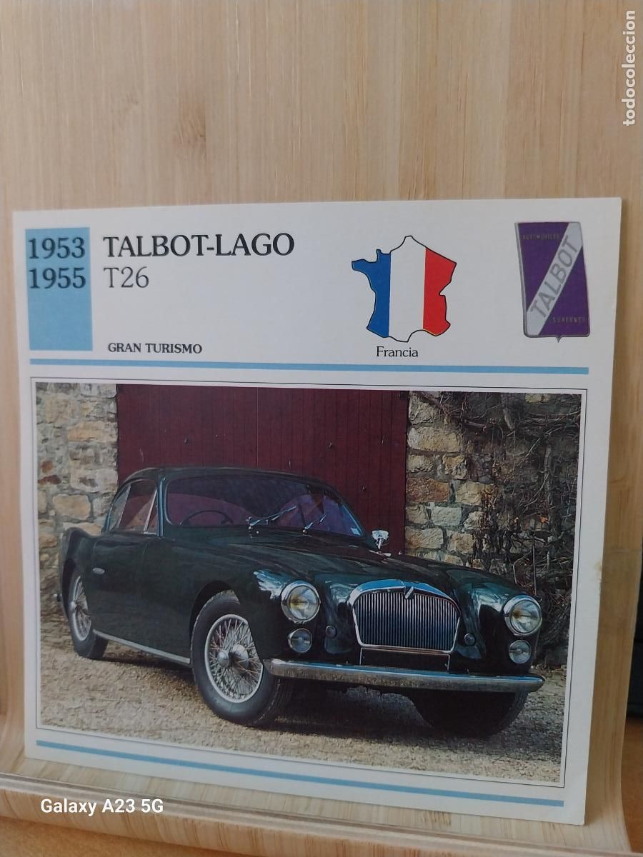 Coleccionismo cromos antiguos: TALBOT LAGO FRANCIA T 26 TARJETA FICHA AUTOMOVIL COCHES 13.8CMS LADO VINTAGE