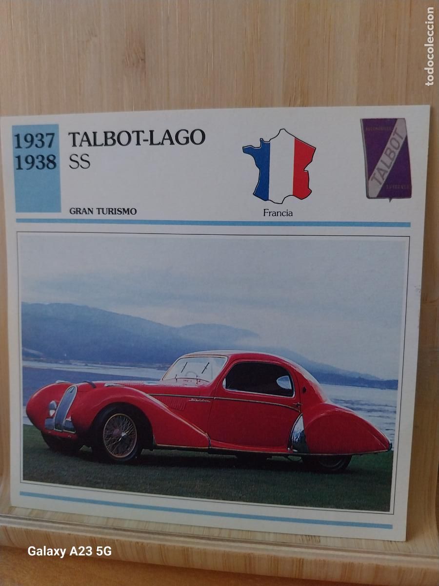 Coleccionismo cromos antiguos: TALBOT LAGO SS FRANCIA TARJETA FICHA AUTOMOVIL COCHES 13.8CMS LADO VINTAGE