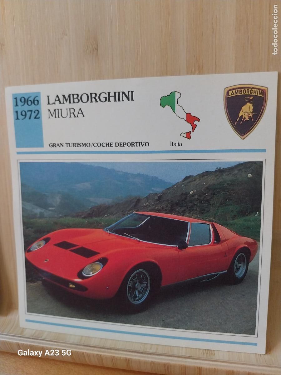 Coleccionismo cromos antiguos: LAMBOOGHINI MIURA ITALIA TARJETA FICHA AUTOMOVIL COCHES 13.8CMS LADO VINTAGE