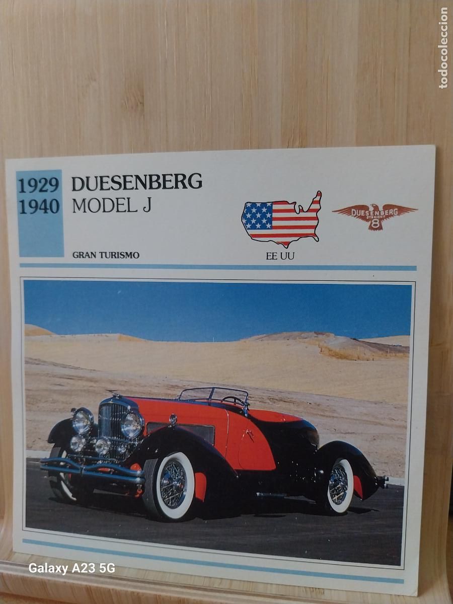 Coleccionismo cromos antiguos: DUESENBERG MODEL J USA TARJETA FICHA AUTOMOVIL COCHES 13.8CMS LADO VINTAGE