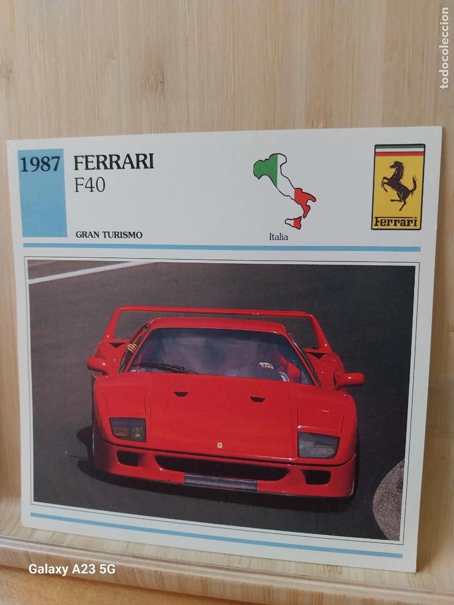 Coleccionismo cromos antiguos: FERRARI F40 ITALIA TARJETA FICHA AUTOMOVIL COCHES 13.8CMS LADO VINTAGE