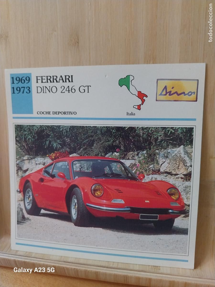 Coleccionismo cromos antiguos: FERRARI DINO 246 GT ITALIA TARJETA FICHA AUTOMOVIL COCHES 13.8CMS LADO VINTAGE