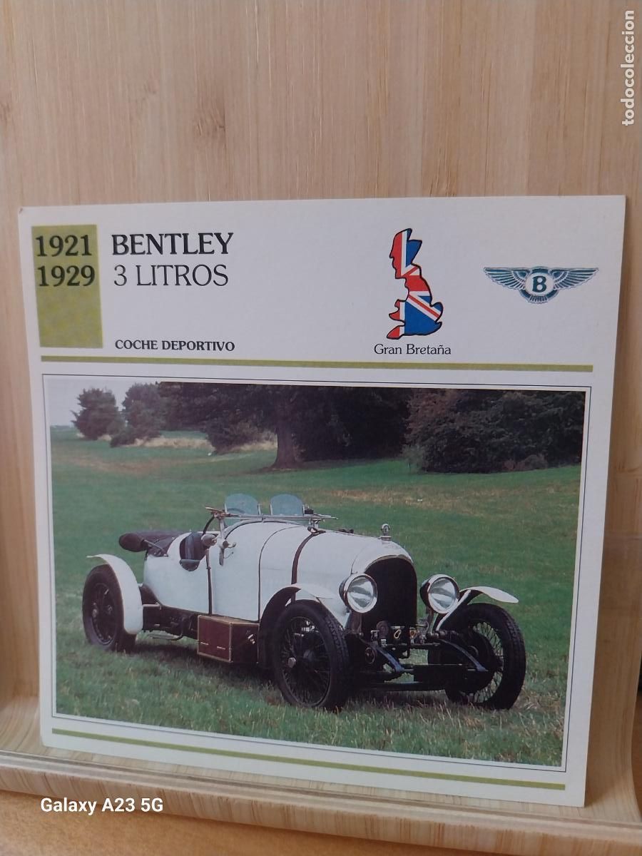 Coleccionismo cromos antiguos: BENTLEY 3 LITROS GREAT BRITAIN TARJETA FICHA AUTOMOVIL COCHES 13.8CMS LADO VINTAGE