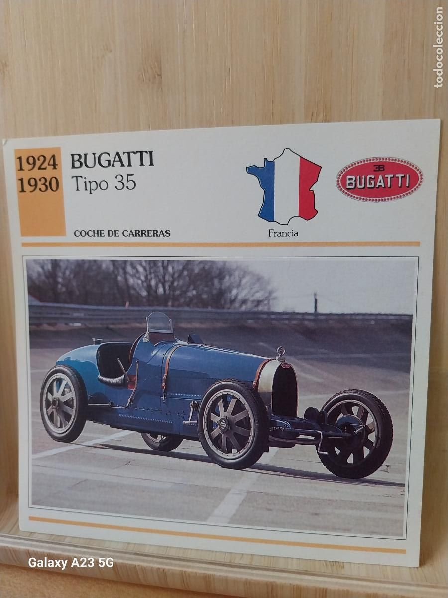 Coleccionismo cromos antiguos: BUGATTI ROYALE TIPO 35 FRANCIA TARJETA FICHA AUTOMOVIL COCHES 13.8CMS LADO VINTAGE