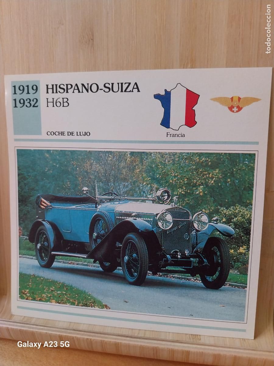 Coleccionismo cromos antiguos: HISPANO SUIZA TARJETA FICHA AUTOMOVIL COCHES 13.8CMS LADO VINTAGE