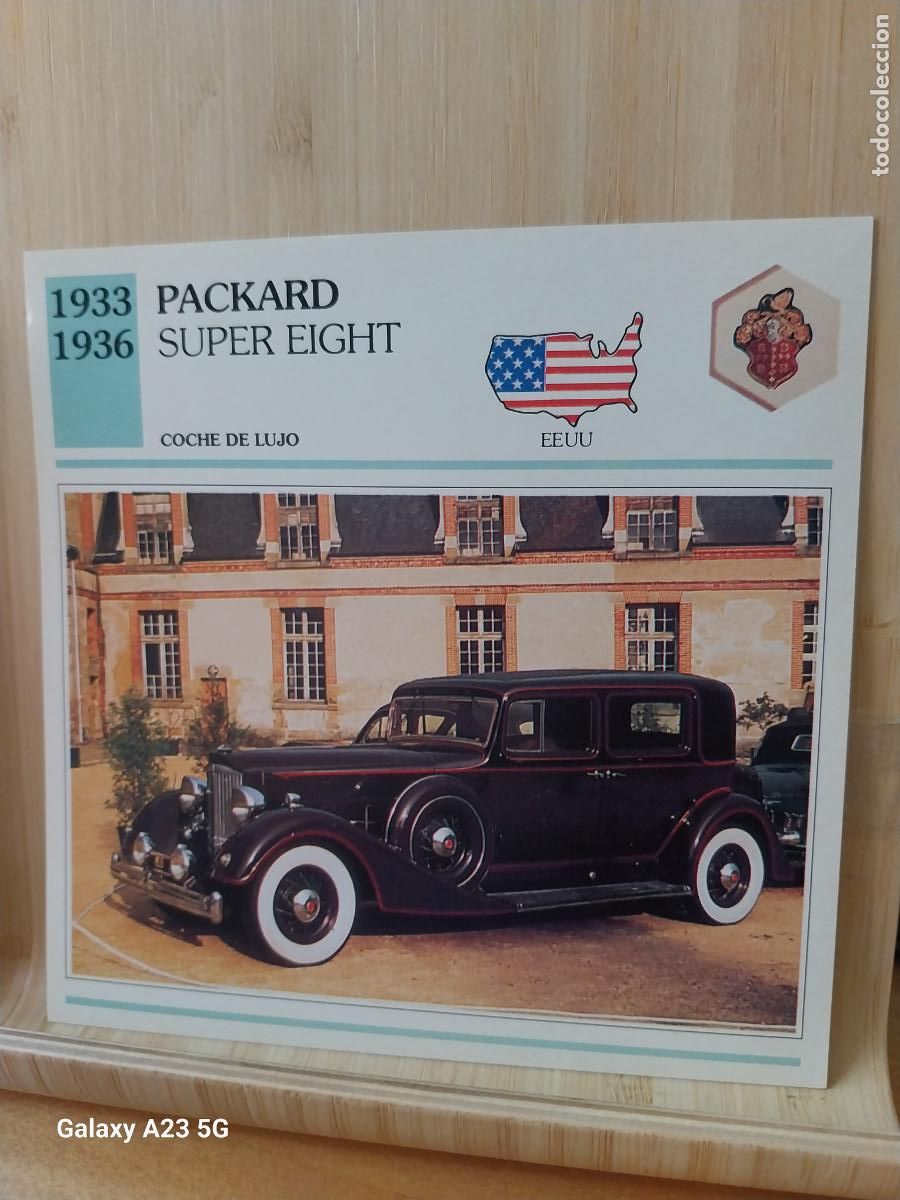 Coleccionismo cromos antiguos: PACKARD SUPER EIGHT USA TARJETA FICHA AUTOMOVIL COCHES 13.8CMS LADO VINTAGE