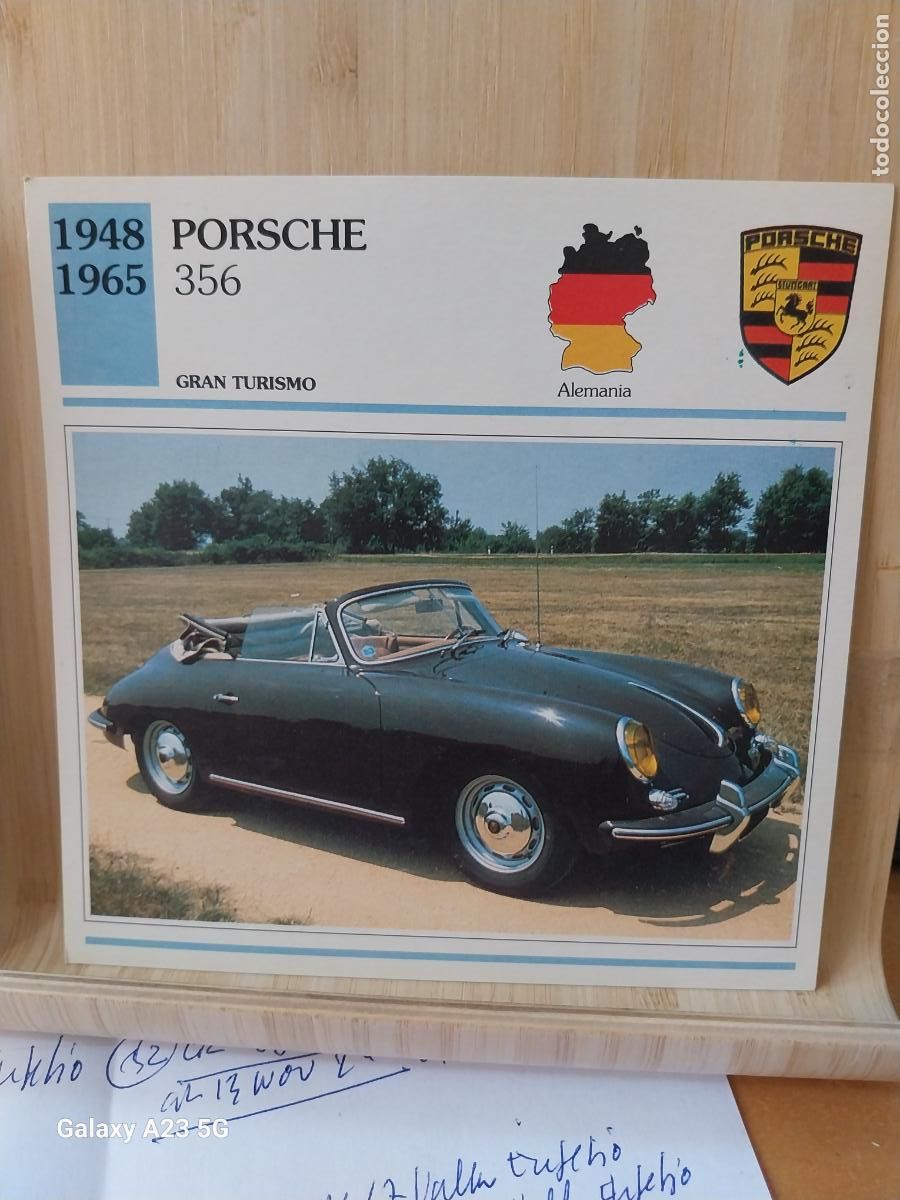 Coleccionismo cromos antiguos: PORSCHE 356 ALEMANIA TARJETA FICHA AUTOMOVIL COCHES 13.8CMS LADO VINTAGE