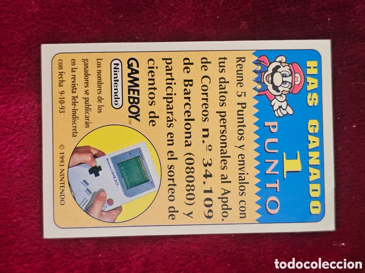 Coleccionismo cromos antiguos: Cromo Valetable Bimbo Game Boy Nintendo (1993) - &rdquo;Has Ganado 1 Punto&rdquo; Mario Bros