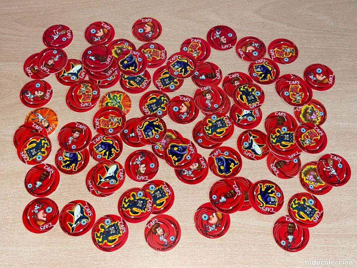 Coleccionismo cromos antiguos: REAL MADRID Lote 75 Tazos Caps rojos diario AS a&ntilde;o 2000 Tarjet Producto Oficial pogs RM RMCF