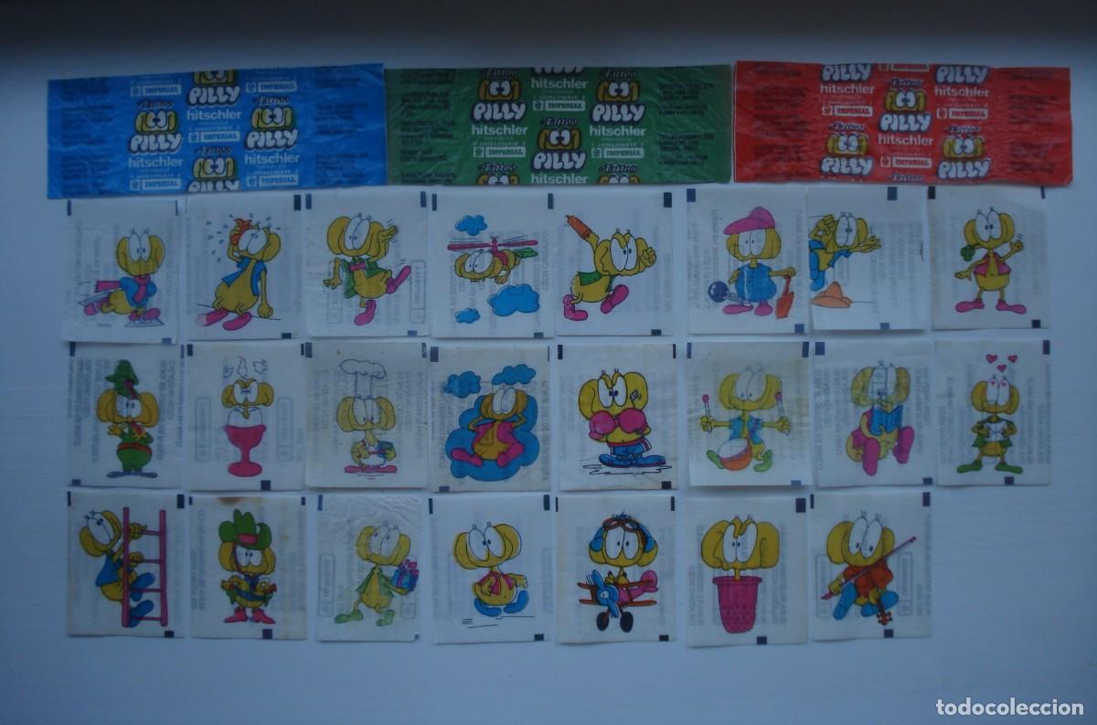 Coleccionismo cromos antiguos: 23 DIFERENTES CROMOS PILLY IMPERIAL TATUAJE + 3 ENVOLTORIOS CHICLES! KAUGUMMI BILDER TATTOO PILLY!