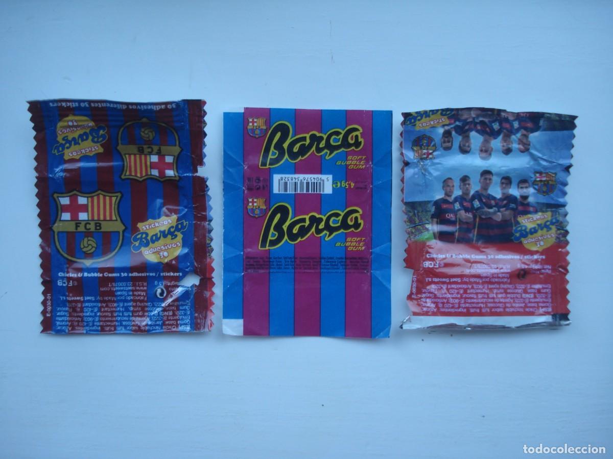 Coleccionismo cromos antiguos: 3 DIFERENTES ENVOLTORIOS BARCA BARCELONA CROMOS CHICLES! KAUGUMMI BILDER WRAPPERS BUBBLE GUM!