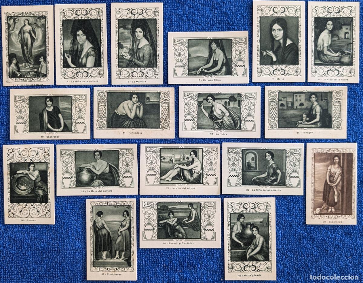Coleccionismo cromos antiguos: Lote de 18 cromos de obras del pintor Julio Romero Torres - Chocolates Juncosa
