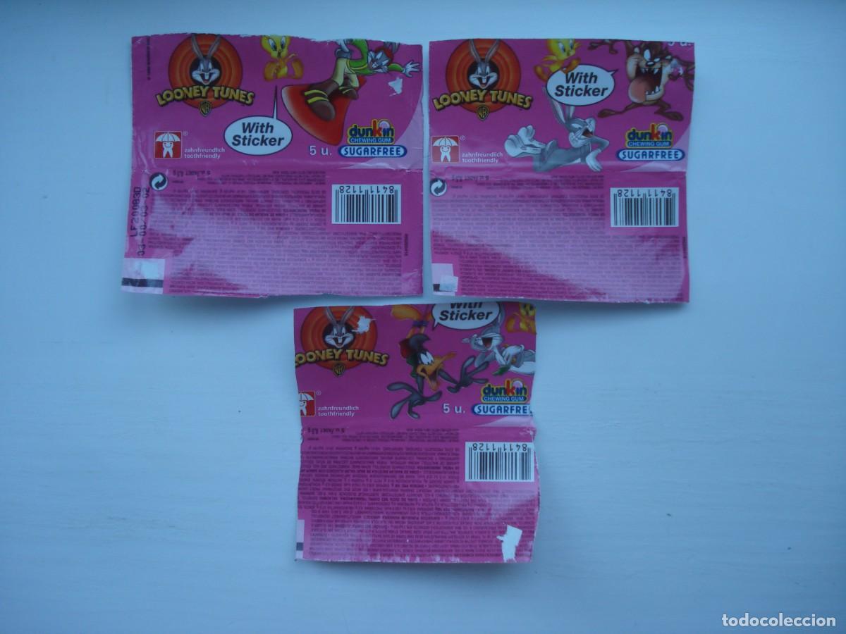 Coleccionismo cromos antiguos: 3 DIFERENTES ENVOLTORIOS LOONEY TUNES DUNKIN CROMOS CHICLES! KAUGUMMI BILDER WRAPPERS BUBBLE GUM!