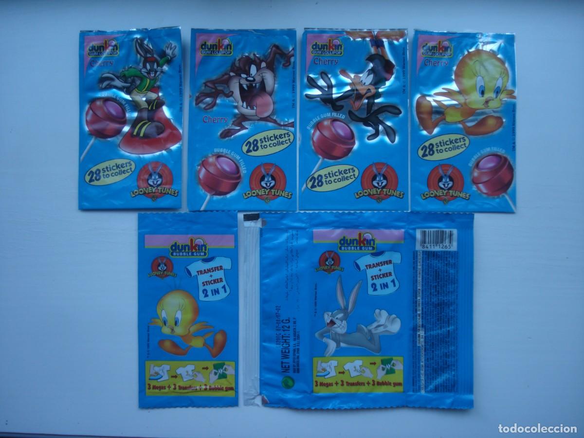 Coleccionismo cromos antiguos: 6 DIFERENTES ENVOLTORIOS LOONEY TUNES DUNKIN CROMOS CHICLES! KAUGUMMI BILDER WRAPPERS BUBBLE GUM!