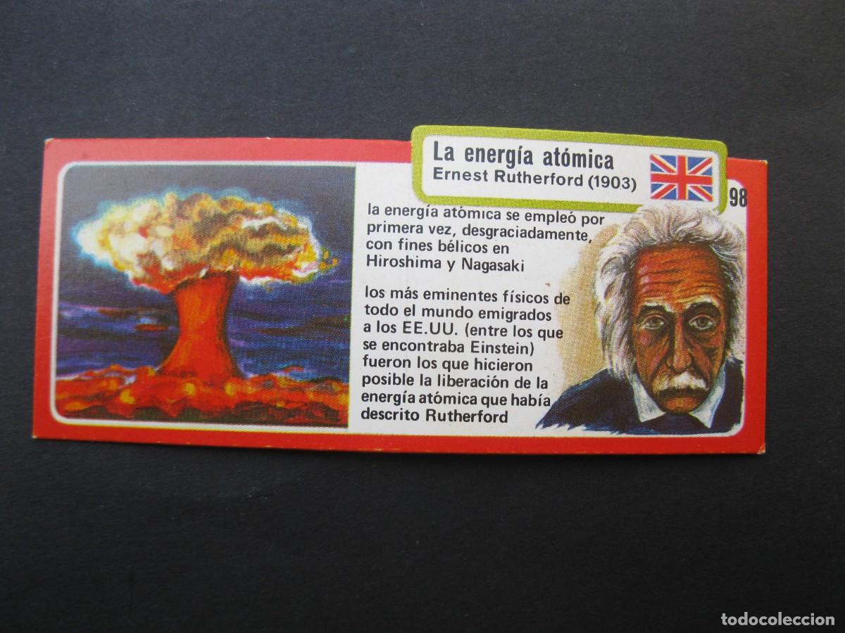 Coleccionismo cromos antiguos: LOS INVENTOS - CROMO - TARJETA N&ordm; 98 - LA ENERGIA AT&Oacute;MICA - BIMBO.