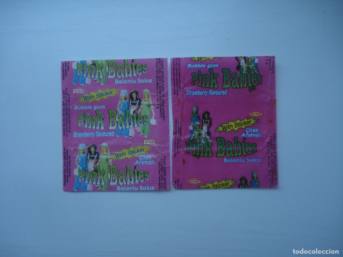Coleccionismo cromos antiguos: 2 DIFERENTES ENVOLTORIOS PINK BABIES CROMOS CHICLES! KAUGUMMI BILDER WRAPPERS BUBBLE GUM!