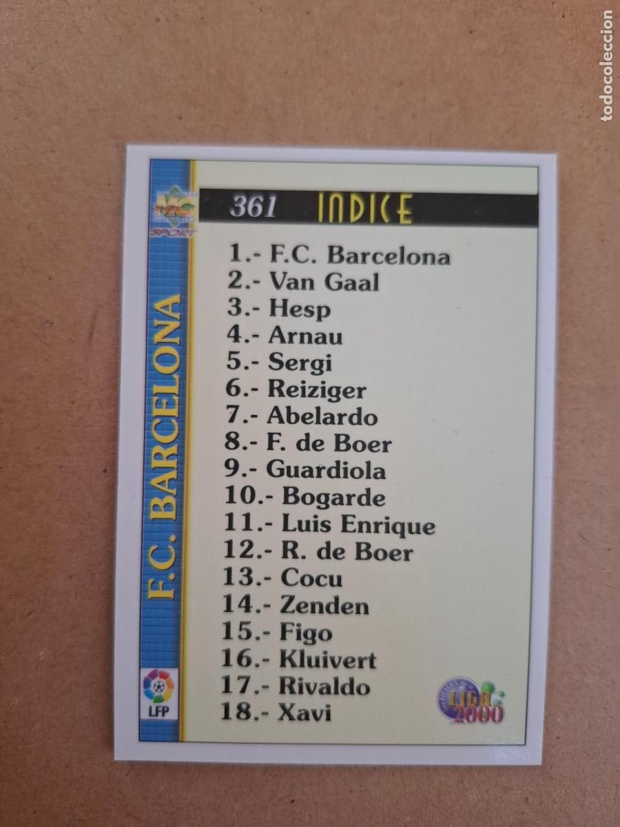 Coleccionismo cromos antiguos: MUNDICROMO 1999 2000 99 00 - 361 INDICE - FC. BARCELONA