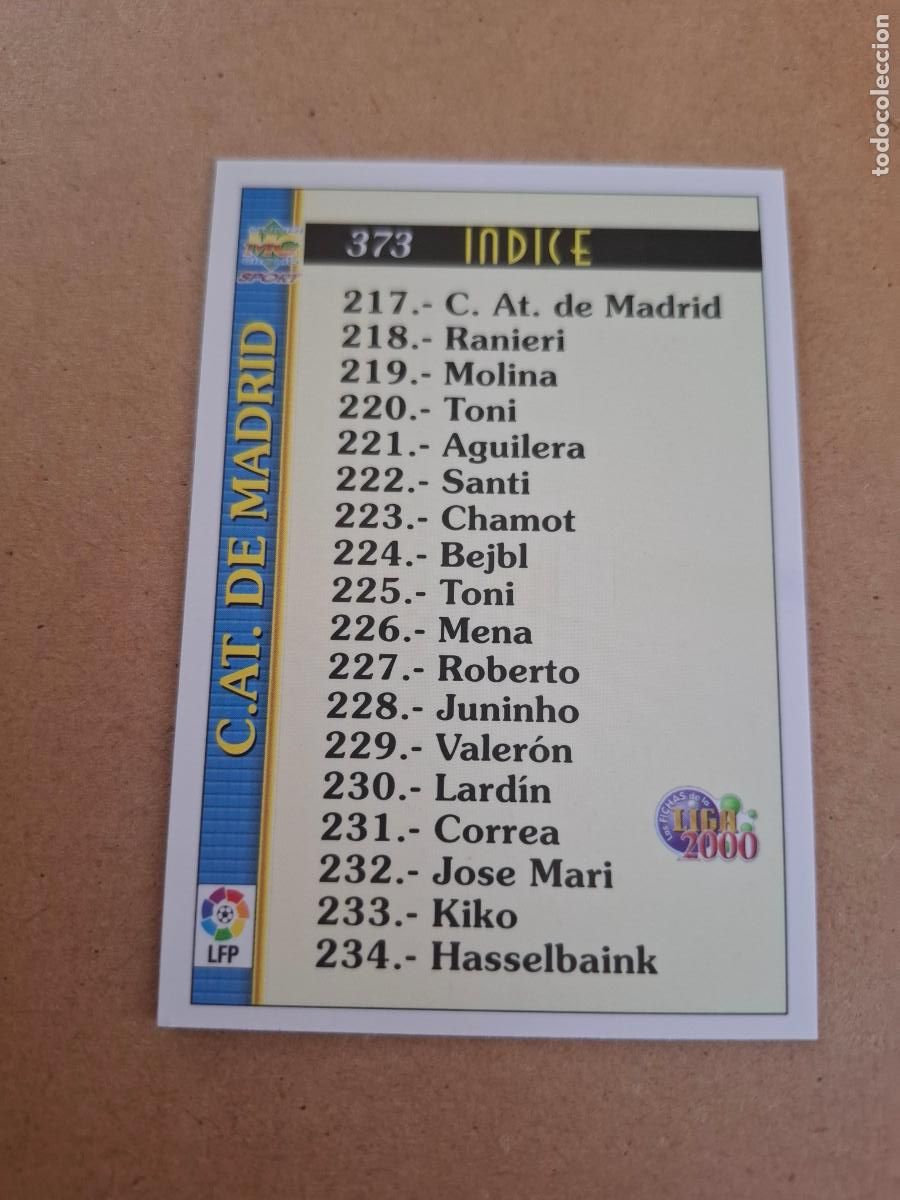 Coleccionismo cromos antiguos: MUNDICROMO 1999 2000 99 00 - 373 INDICE - AT. MADRID