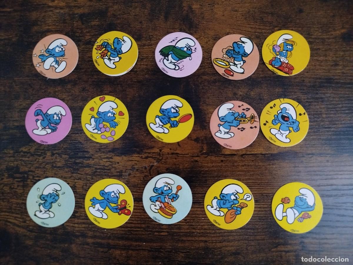 Coleccionismo cromos antiguos: 15 tazos PITUFETAS dinero de pitufos pitufo peyo tazo