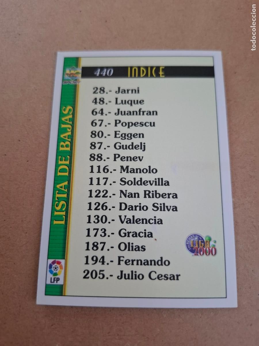 Coleccionismo cromos antiguos: MUNDICROMO 1999 2000 99 00 - 440 &Iacute;NDICE LISTA DE BAJAS