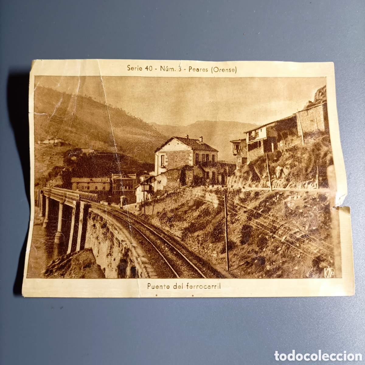 Coleccionismo cromos antiguos: ANTIGUO CROMO. REPRODUCCI&Oacute;N POSTAL. SERIE 40 №3 PEARES (ORENSE) PUENTE DEL FERROCARRIL