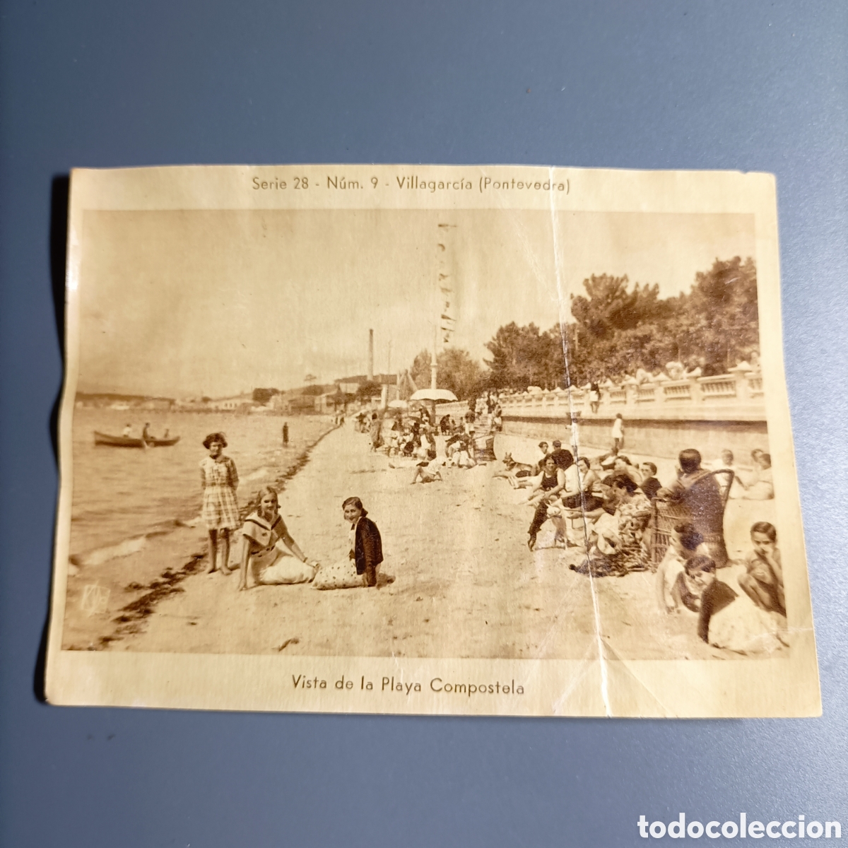 Coleccionismo cromos antiguos: ANTIGUO CROMO. REPRODUCCI&Oacute;N POSTAL. SERIE 28 №9 VILLAGARC&Iacute;A (PONTEVEDRA). VISTA PLAYA COMPOSTELA