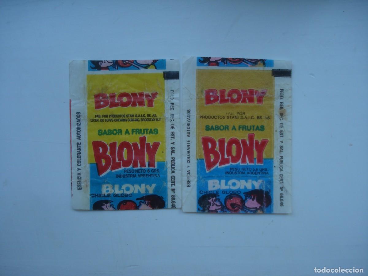 Coleccionismo cromos antiguos: 2 DIFERENTES ENVOLTORIOS BLONY CROMOS CHICLES! KAUGUMMI BILDER WRAPPERS BUBBLE GUM!
