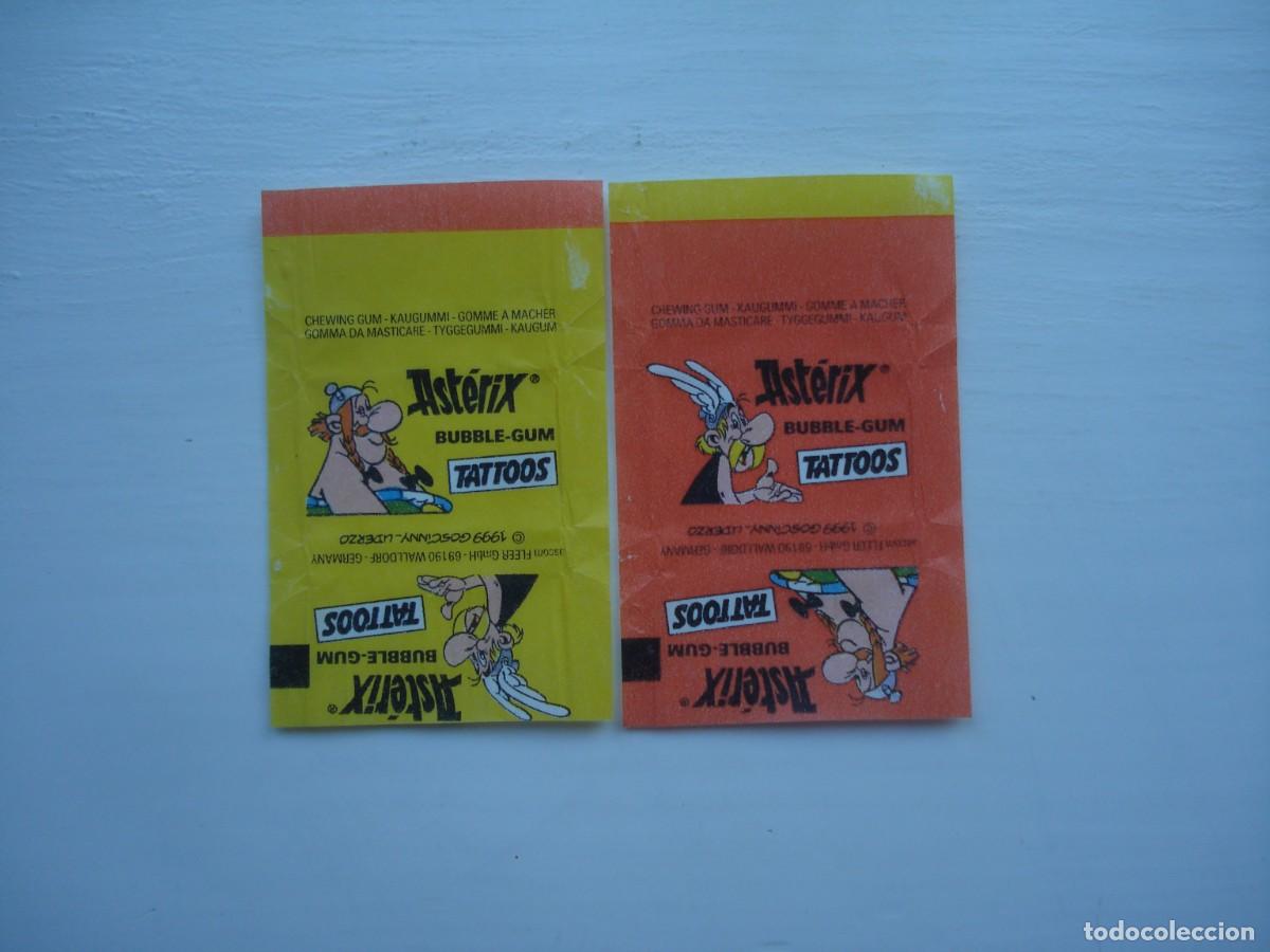 Coleccionismo cromos antiguos: 2 DIFERENTES ENVOLTORIOS ASTERIX CROMOS CHICLES! KAUGUMMI BILDER WRAPPERS BUBBLE GUM!