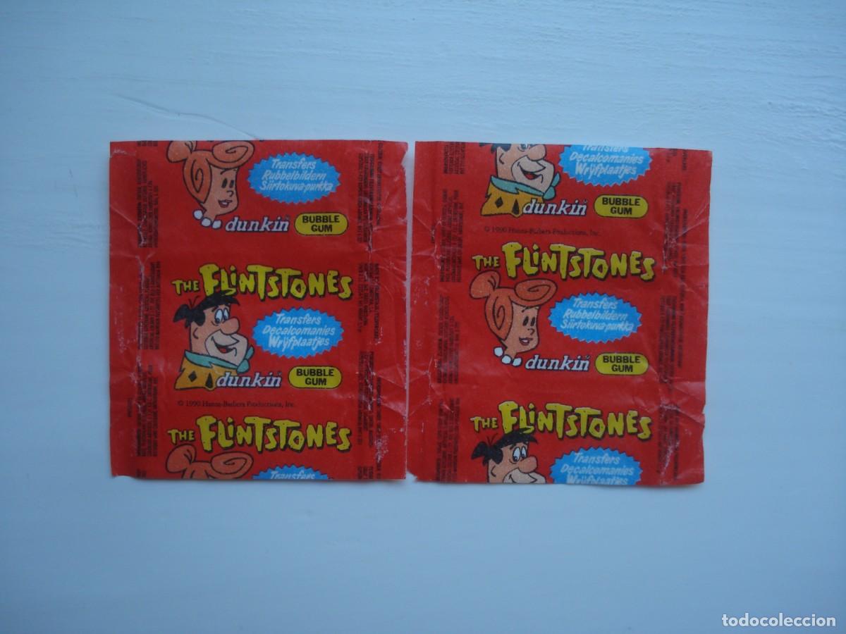 Coleccionismo cromos antiguos: 2 DIFERENTES ENVOLTORIOS FLINTSTONES DUNKIN CROMOS CHICLES! KAUGUMMI BILDER WRAPPERS BUBBLE GUM!