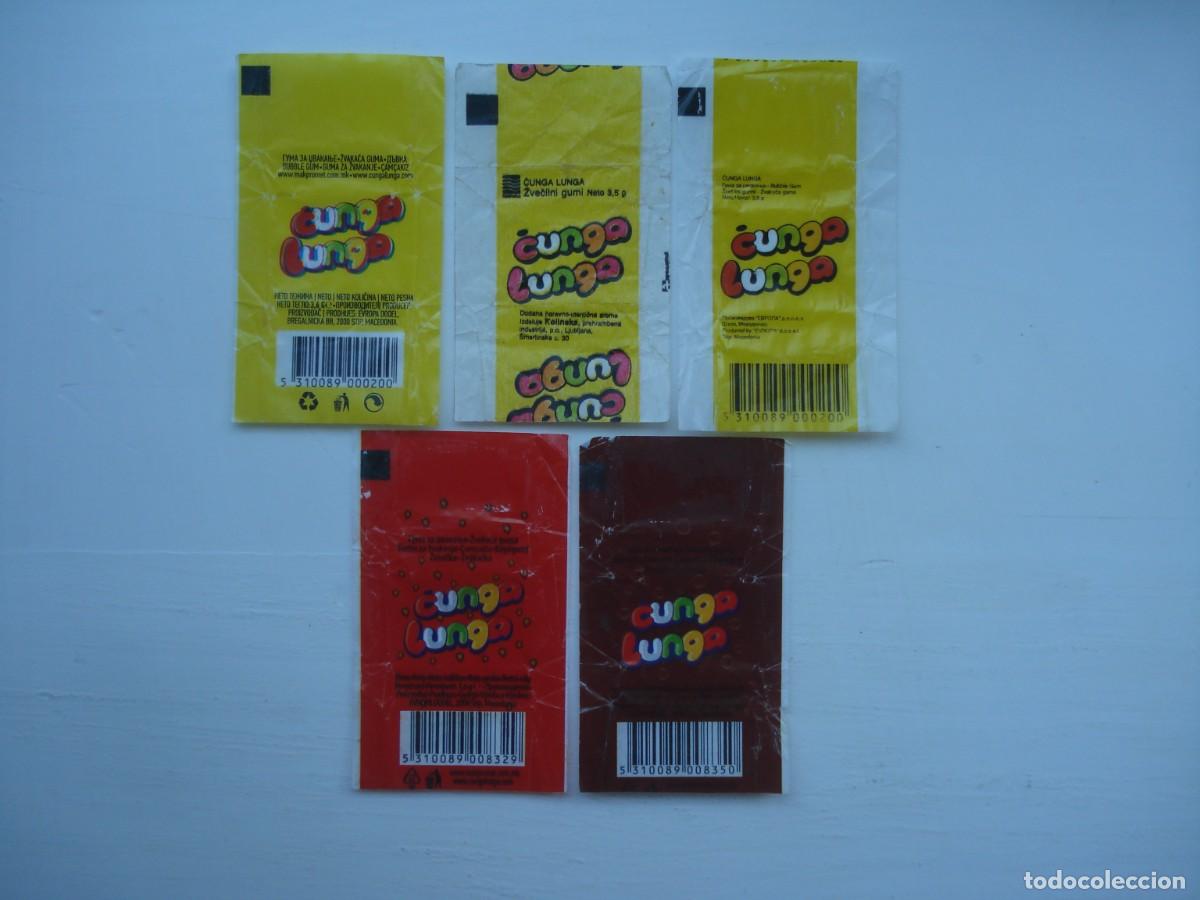 Coleccionismo cromos antiguos: 5 DIFERENTES ENVOLTORIOS CUNGA LUNGA CROMOS CHICLES! KAUGUMMI BUBBLE GUM!