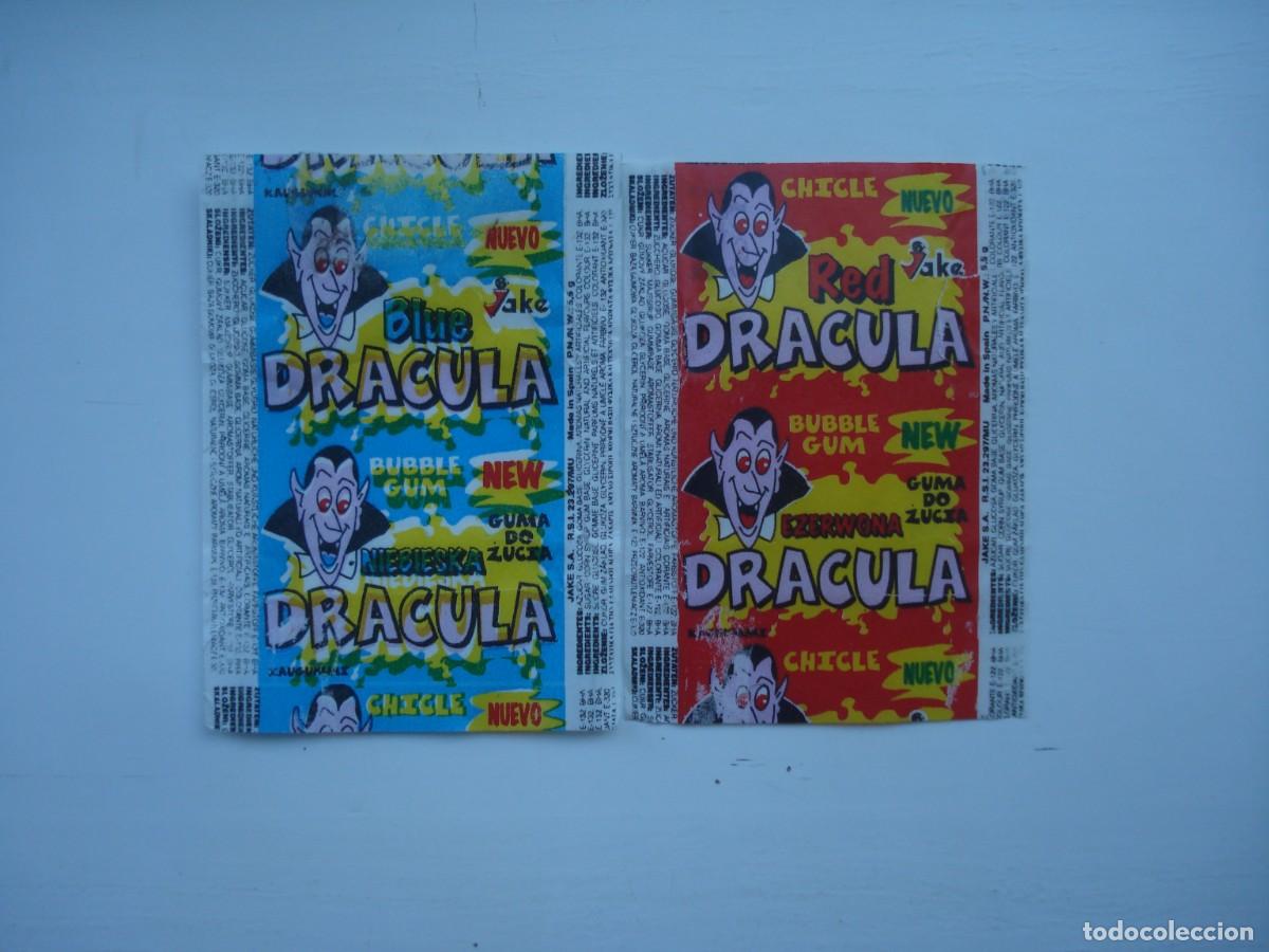 Coleccionismo cromos antiguos: 2 DIFERENTES ENVOLTORIOS DRACULA JAKE CROMOS CHICLES! KAUGUMMI BILDER WRAPPERS BUBBLE GUM!