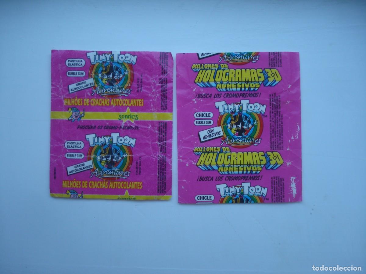 Coleccionismo cromos antiguos: 2 DIFERENTES ENVOLTORIOS TINY TOON CROMOS CHICLES! KAUGUMMI BILDER WRAPPERS SONRIC'SBUBBLE GUM!