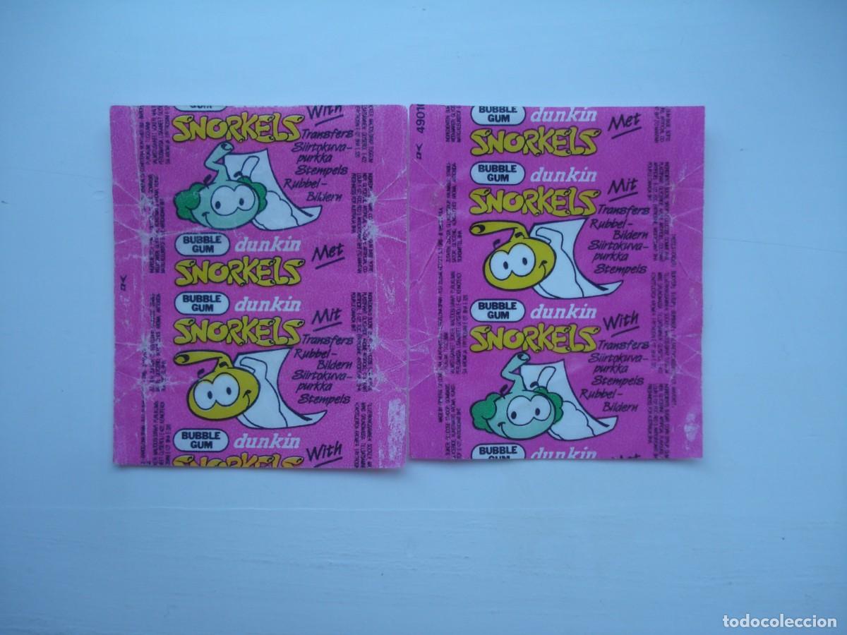 Coleccionismo cromos antiguos: 2 DIFERENTES ENVOLTORIOS SNORKELS DUNKIN CROMOS CHICLES! KAUGUMMI BILDER WRAPPERS BUBBLE GUM!