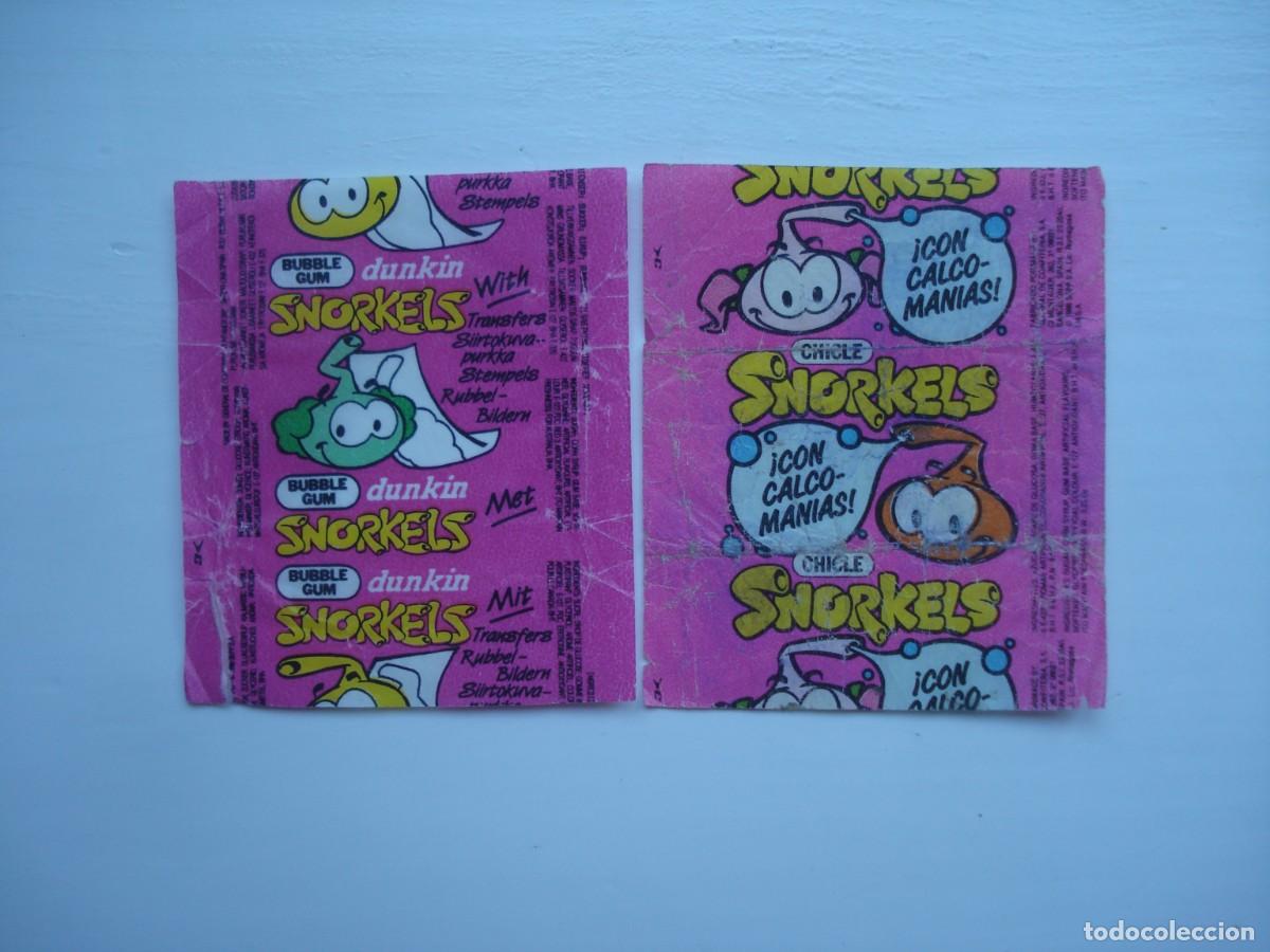 Coleccionismo cromos antiguos: 2 DIFERENTES ENVOLTORIOS SNORKELS DUNKIN CROMOS CHICLES! KAUGUMMI BILDER WRAPPERS BUBBLE GUM!
