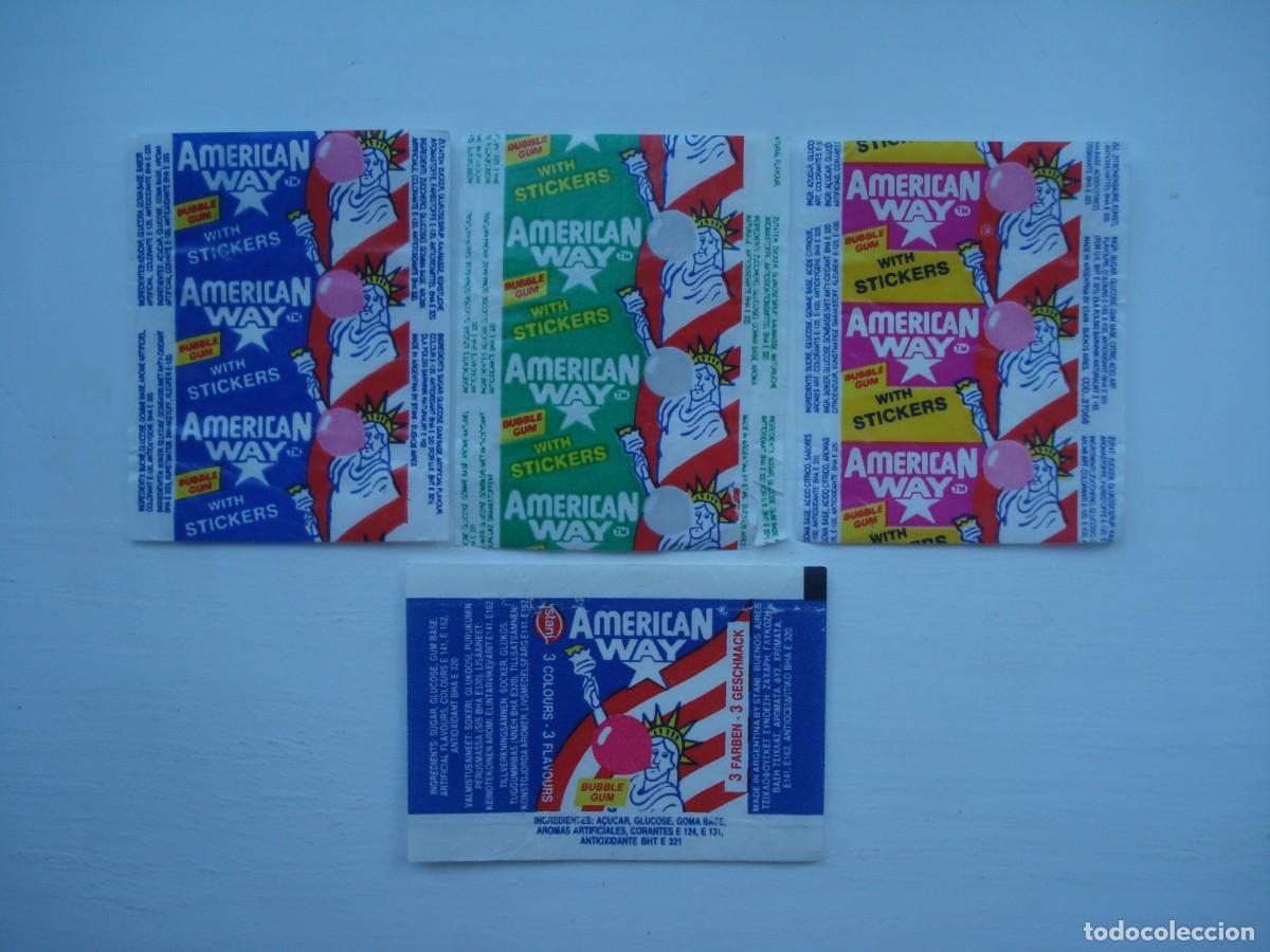 Coleccionismo cromos antiguos: 4 DIFERENTES ENVOLTORIOS AMERICAN WAY USA CROMOS CHICLES! KAUGUMMI BILDER WRAPPERS BUBBLE GUM!