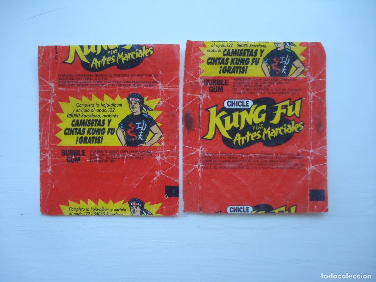 Coleccionismo cromos antiguos: 2 DIFERENTES ENVOLTORIOS KUNG FU CROMOS CHICLES! KAUGUMMI BILDER WRAPPERS BUBBLE GUM!